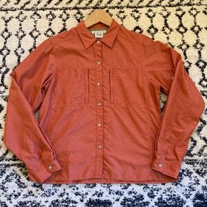 ExOfficio Nylon Shirt Womens M Burnt Orange Button Up Hiking Travel Outdoor EUC